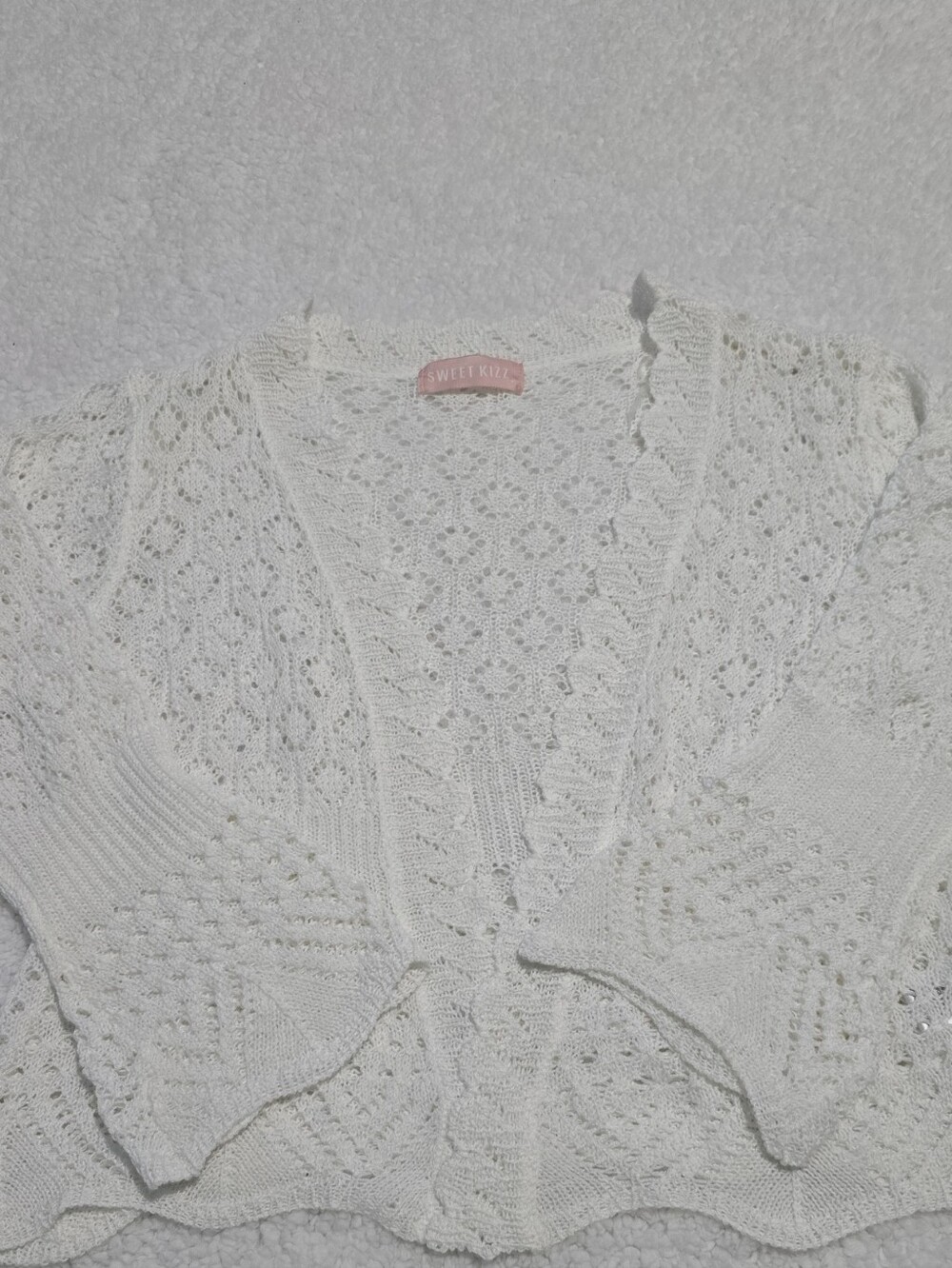 SWEET KIZZ White Openwork Knit Cardigan